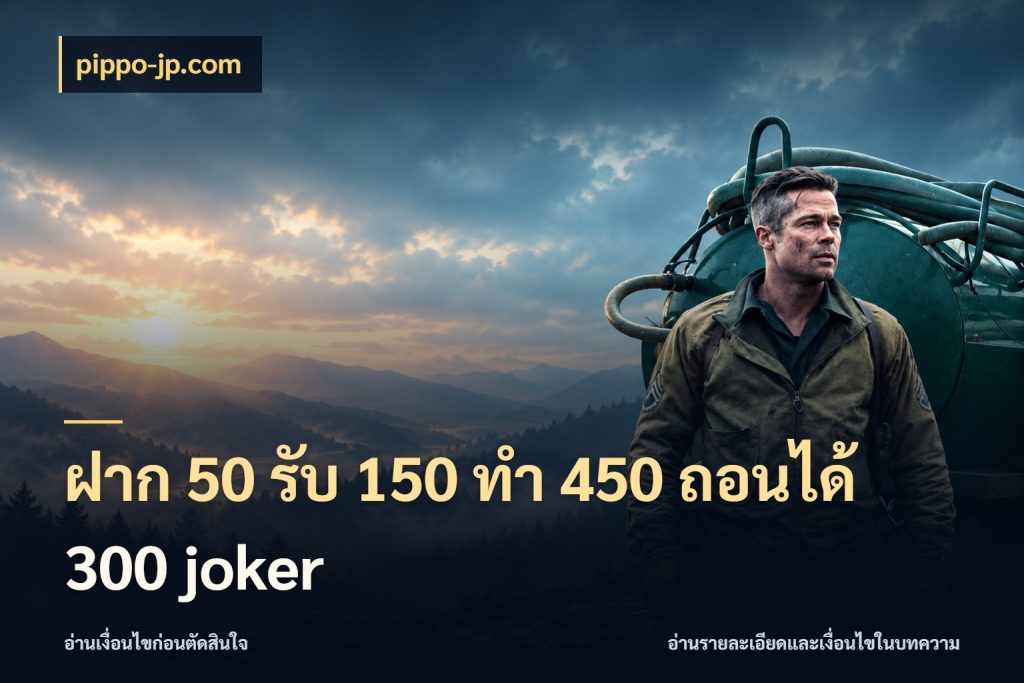 ฝาก 50 รับ 150 ทํา 450 ถอนได้ 300 joker สีสันของโปรฝากและยอดรับ ในมุม pippo-jp.com